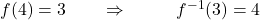 f(4)=3~~~~~~\Rightarrow~~~~~~~~f^{-1}(3)=4